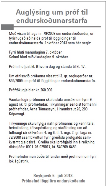Auglysing um loggildingarprof 2013