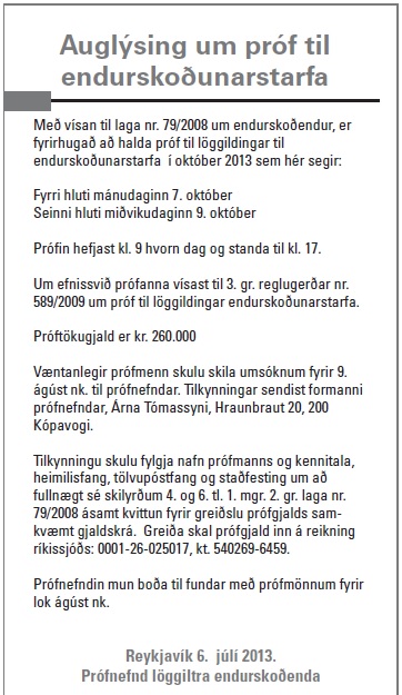 Auglysing um loggildingarprof 2013