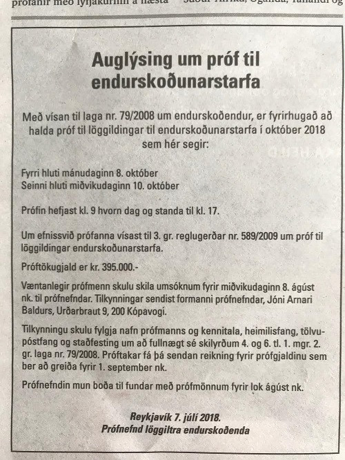 Löggildingarprófið verður dagana 8. og 10. október