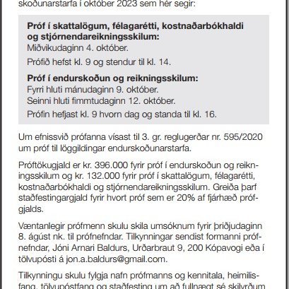 Löggildingarpróf verða í október